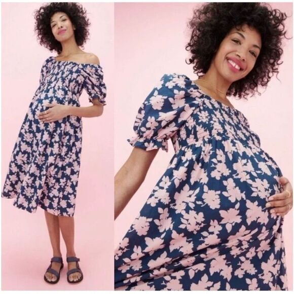 ✨HP✨The Nines by Hatch Blue Pink Floral Maternity Sz Large Dress✨ - Picture 1 of 10